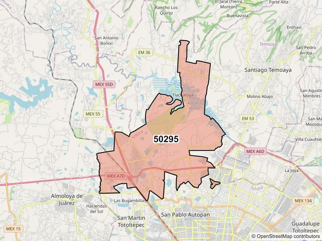 Mapa del código postal 50295, Toluca, México