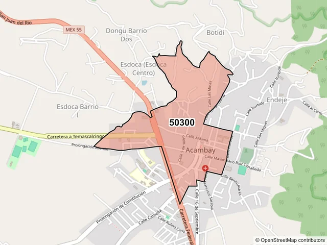 Mapa del código postal 50300, Acambay de Ruíz Castañeda, México