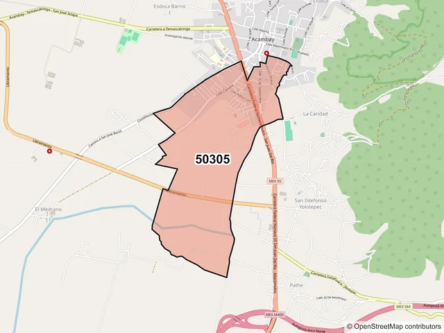 Mapa del código postal 50305, Acambay de Ruíz Castañeda, México