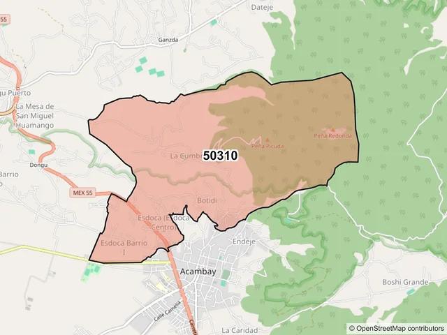 Mapa del código postal 50310, Acambay de Ruíz Castañeda, México