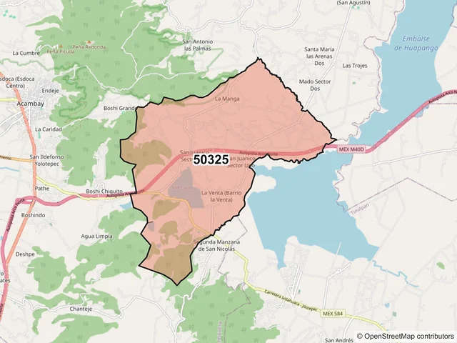 Mapa del código postal 50325, Acambay de Ruíz Castañeda, México