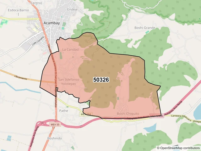 Mapa del código postal 50326, Acambay de Ruíz Castañeda, México