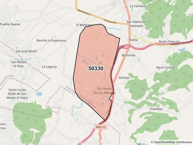 Mapa del código postal 50330, Acambay de Ruíz Castañeda, México