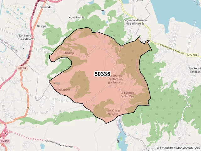 Mapa del código postal 50335, Acambay de Ruíz Castañeda, México