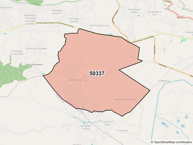 Mapa del código postal 50337, Acambay de Ruíz Castañeda, México