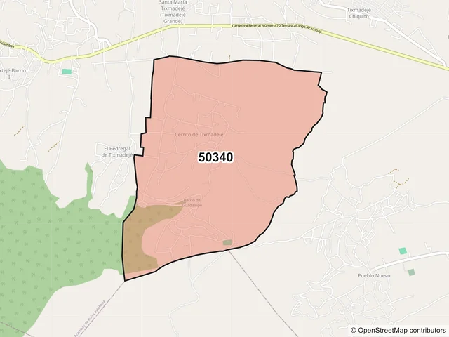 Mapa del código postal 50340, Acambay de Ruíz Castañeda, México