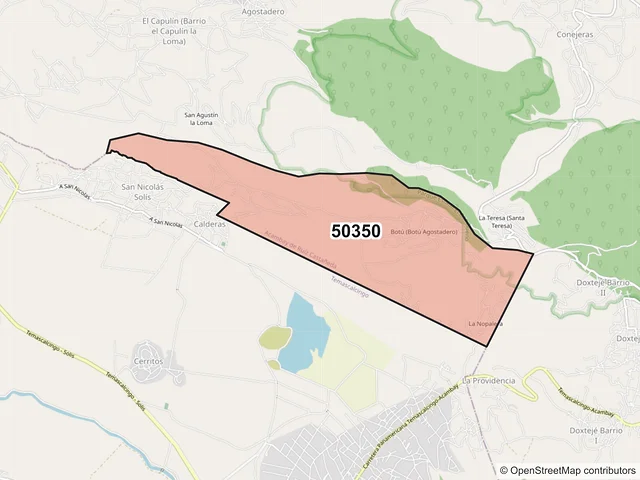 Mapa del código postal 50350, Acambay de Ruíz Castañeda, México