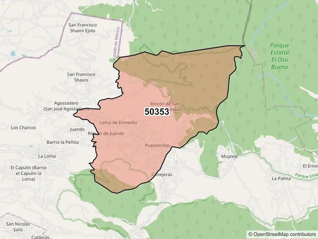 Mapa del código postal 50353, Acambay de Ruíz Castañeda, México