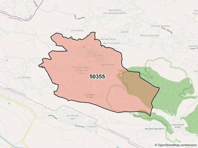 Mapa del código postal 50355, Acambay de Ruíz Castañeda, México