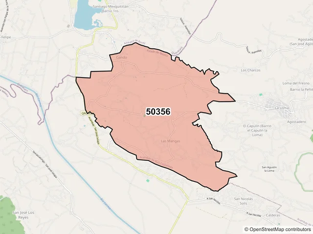 Mapa del código postal 50356, Acambay de Ruíz Castañeda, México