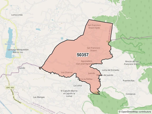 Mapa del código postal 50357, Acambay de Ruíz Castañeda, México