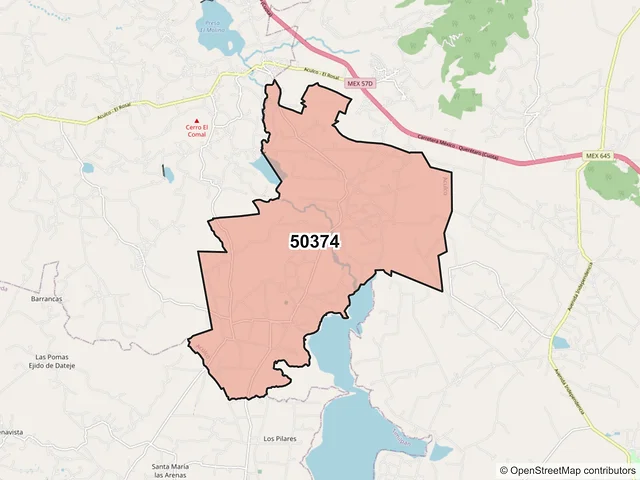 Mapa del código postal 50374, Aculco, México