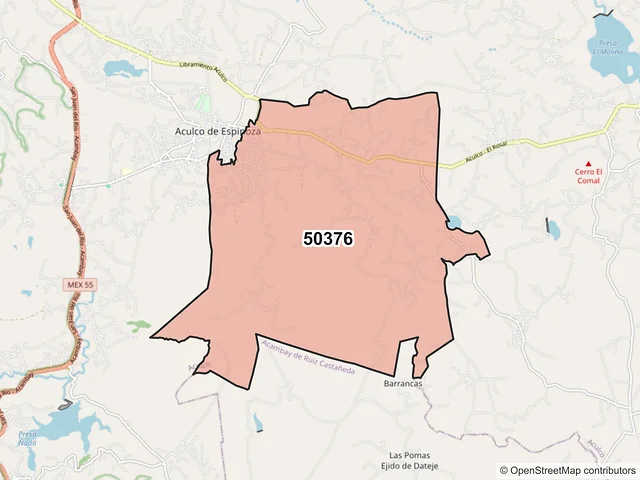 Mapa del código postal 50376, Aculco, México