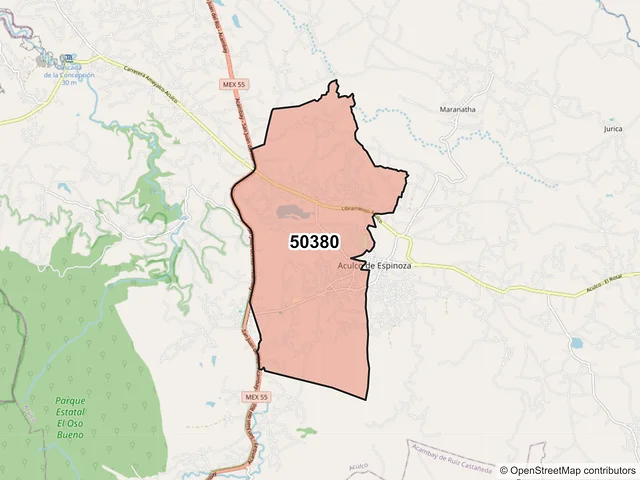 Mapa del código postal 50380, Aculco, México