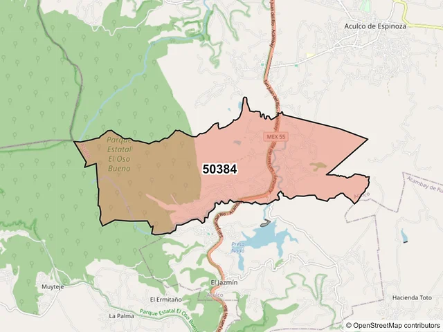 Mapa del código postal 50384, Aculco, México