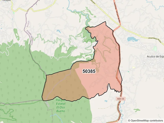 Mapa del código postal 50385, Aculco, México