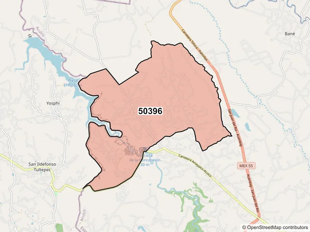 Mapa del código postal 50396, Aculco, México