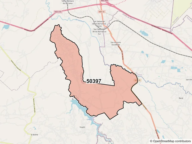 Mapa del código postal 50397, Aculco, México