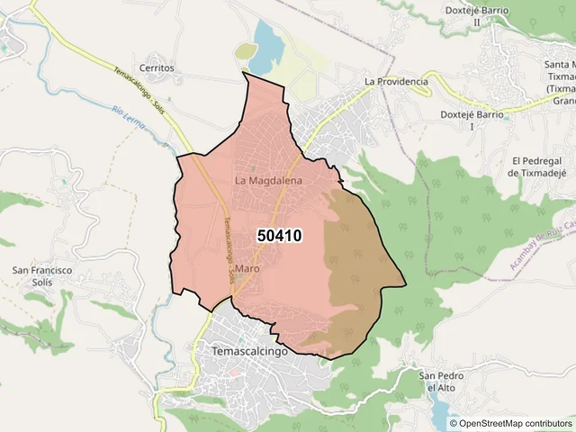 Mapa del código postal 50410, Temascalcingo, México
