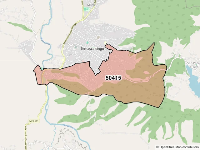 Mapa del código postal 50415, Temascalcingo, México