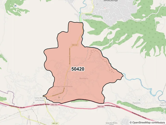 Mapa del código postal 50420, Temascalcingo, México
