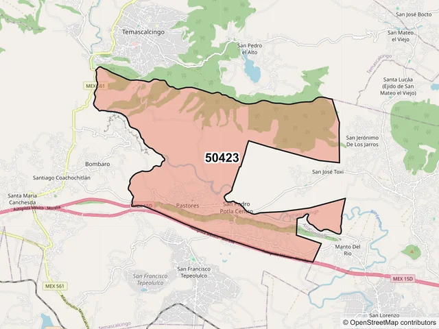 Mapa del código postal 50423, Temascalcingo, México