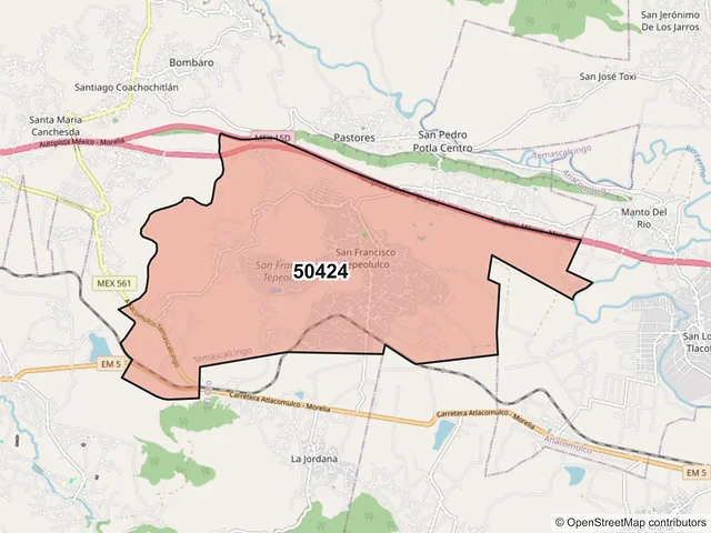 Mapa del código postal 50424, Temascalcingo, México