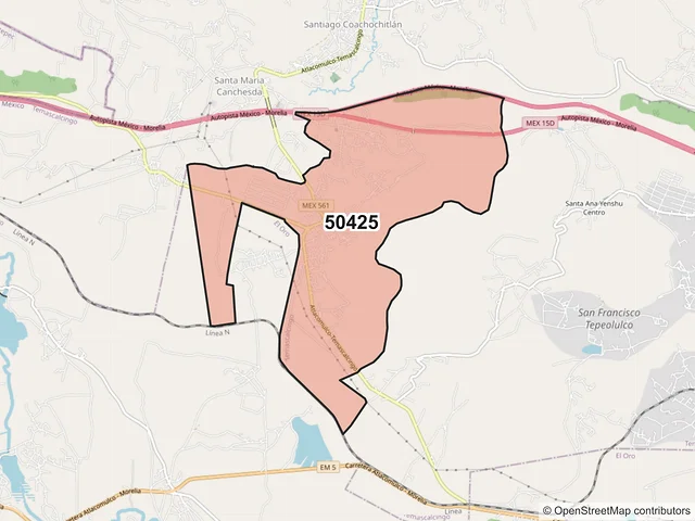 Mapa del código postal 50425, Temascalcingo, México