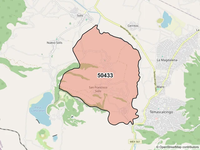 Mapa del código postal 50433, Temascalcingo, México
