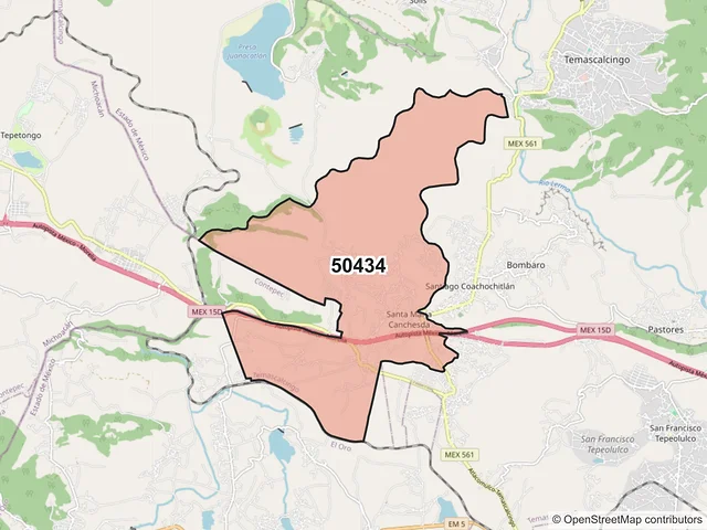 Mapa del código postal 50434, Temascalcingo, México