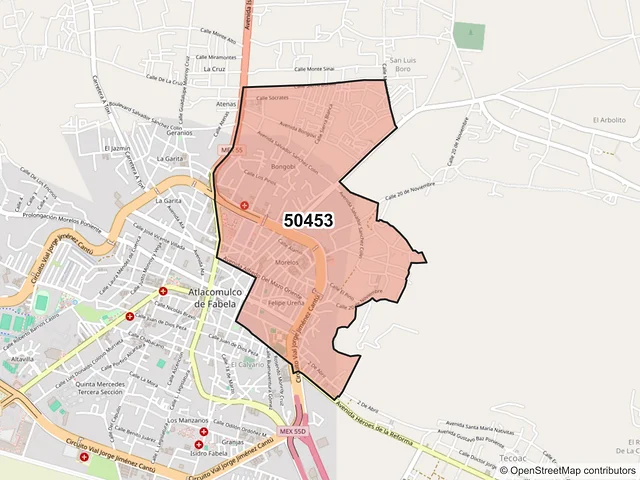 Mapa del código postal 50453, Atlacomulco, México