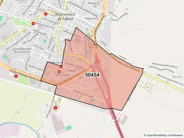 Mapa del código postal 50454, Atlacomulco, México