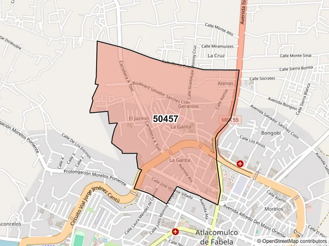 Mapa del código postal 50457, Atlacomulco, México