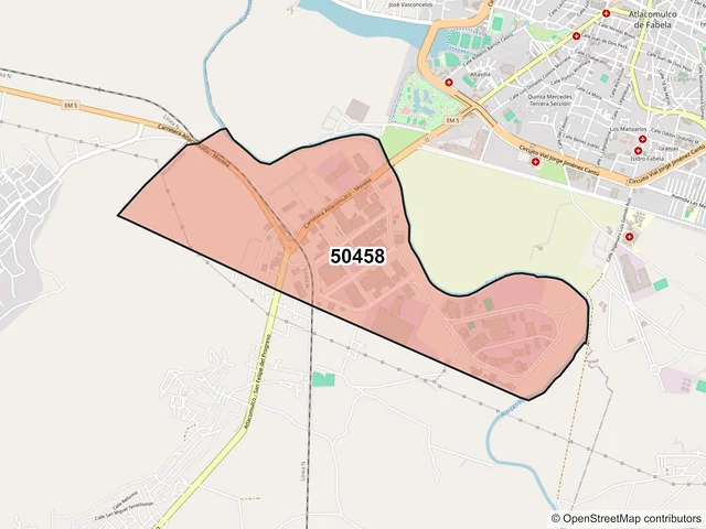 Mapa del código postal 50458, Atlacomulco, México