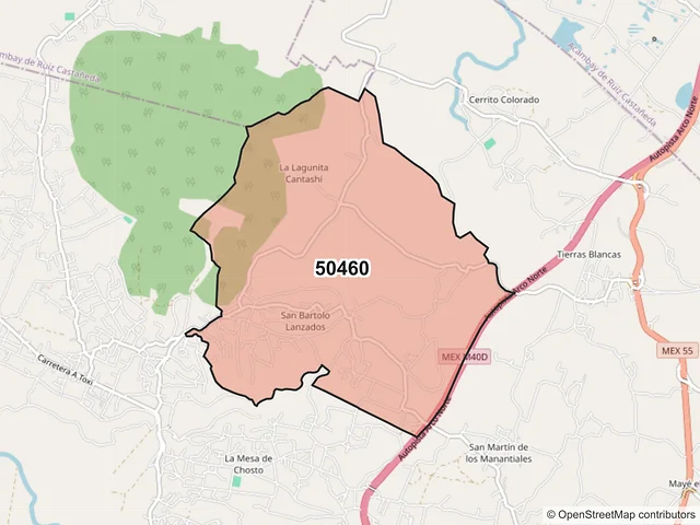 Mapa del código postal 50460, Atlacomulco, México
