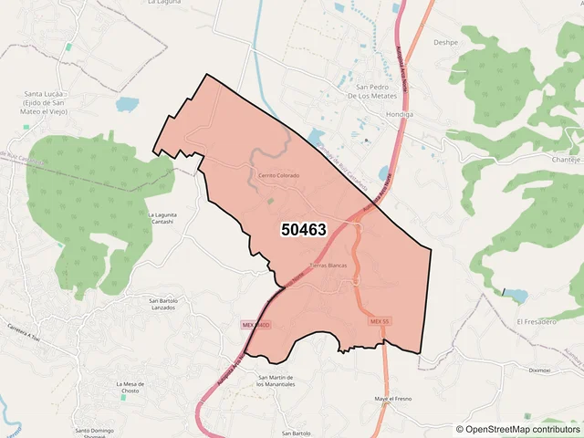 Mapa del código postal 50463, Atlacomulco, México