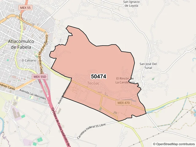 Mapa del código postal 50474, Atlacomulco, México