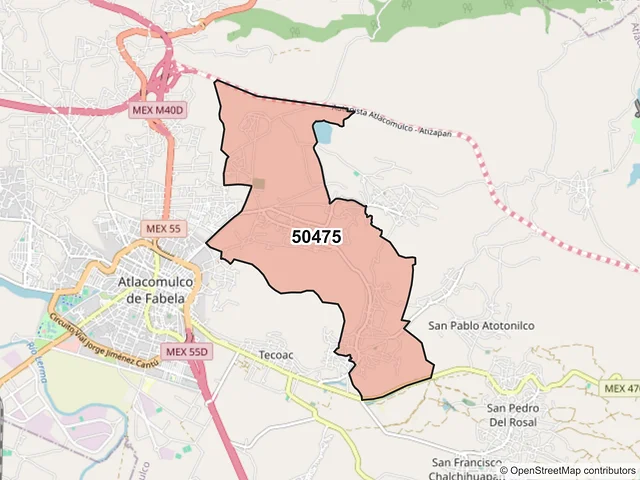 Mapa del código postal 50475, Atlacomulco, México