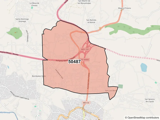 Mapa del código postal 50487, Atlacomulco, México