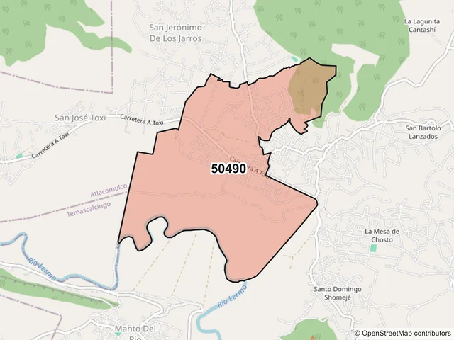 Mapa del código postal 50490, Atlacomulco, México