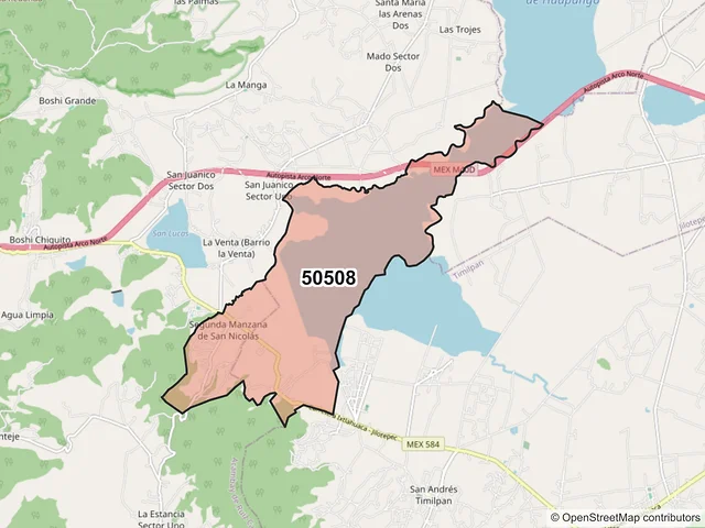 Mapa del código postal 50508, Timilpan, México