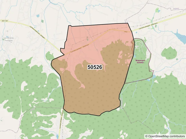 Mapa del código postal 50526, Timilpan, México