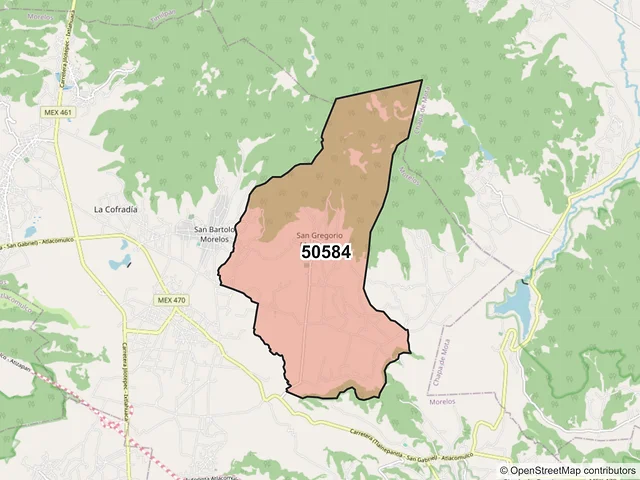 Mapa del código postal 50584, Morelos, México