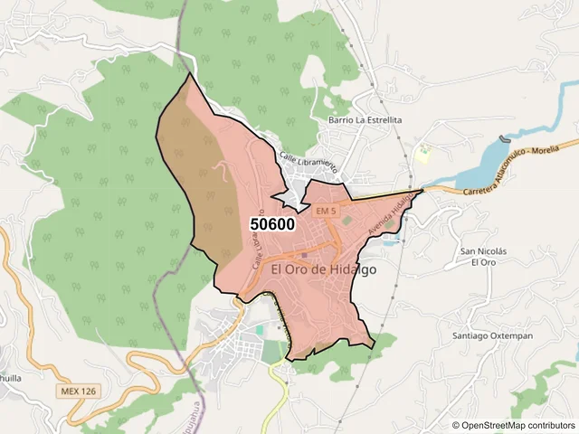 Mapa del código postal 50600, El Oro, México