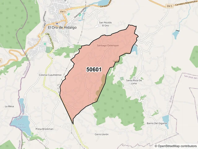 Mapa del código postal 50601, El Oro, México