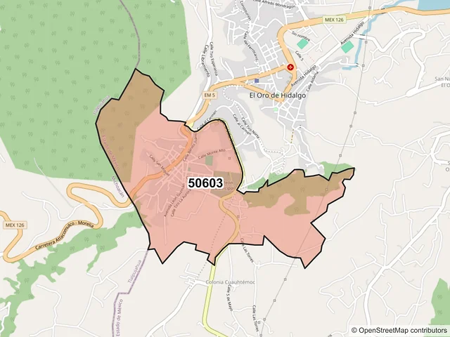Mapa del código postal 50603, El Oro, México