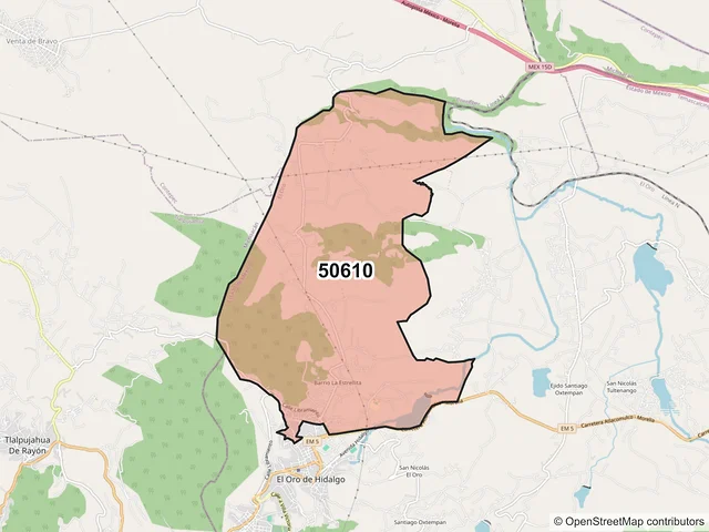 Mapa del código postal 50610, El Oro, México