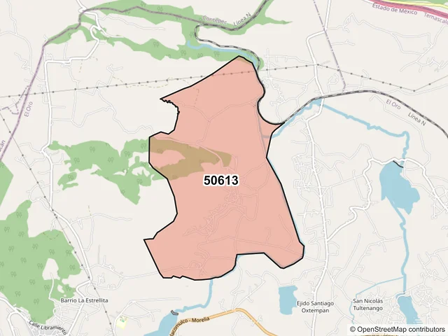 Mapa del código postal 50613, El Oro, México