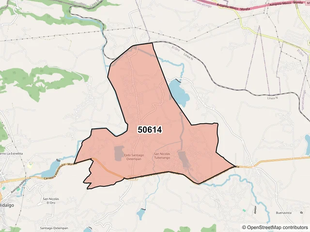 Mapa del código postal 50614, El Oro, México