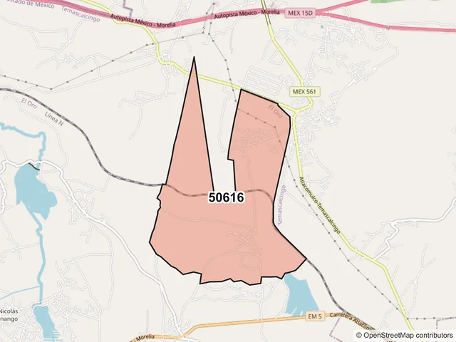 Mapa del código postal 50616, El Oro, México